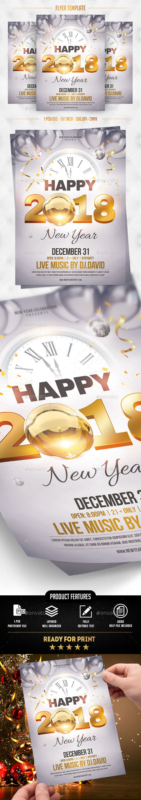 Happy New Year 2018 Flyer Template - Flyers Print Templates