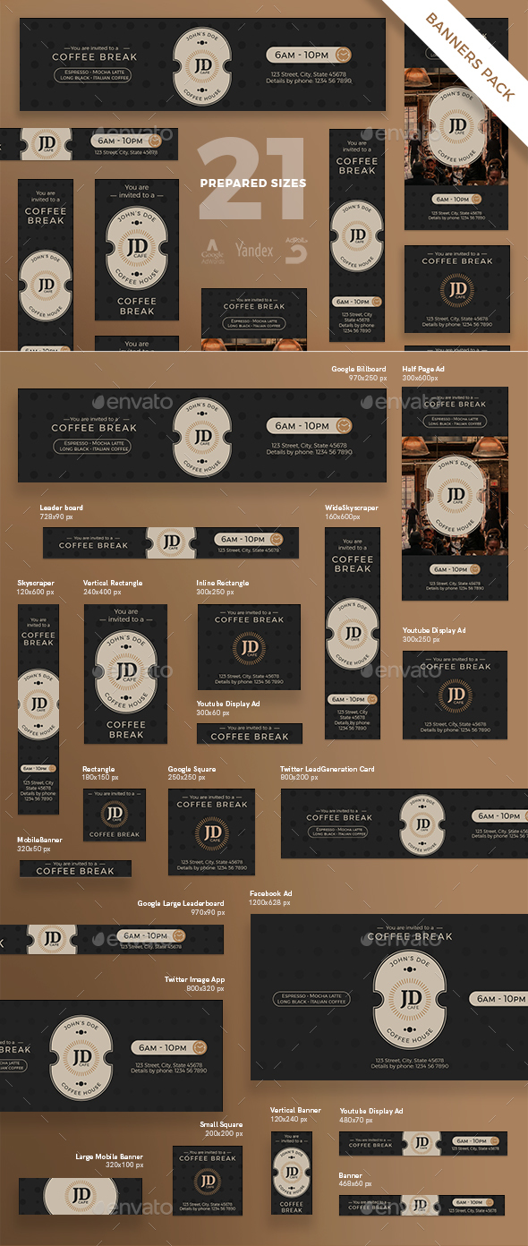 Coffee Break Banner Pack - Banners & Ads Web Elements