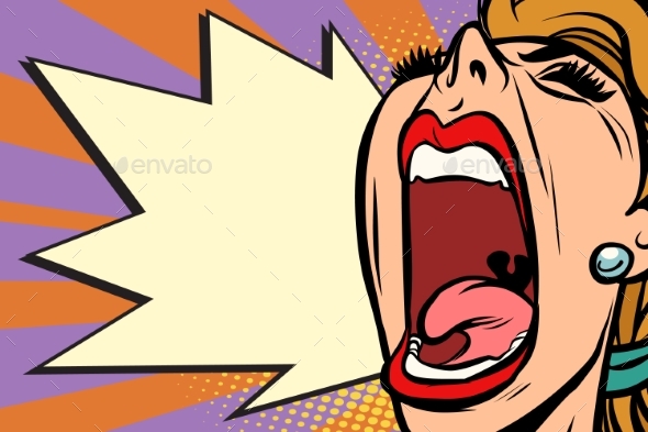 GraphicRiver Close-up Face Pop Art Woman Screaming Rage 21130520