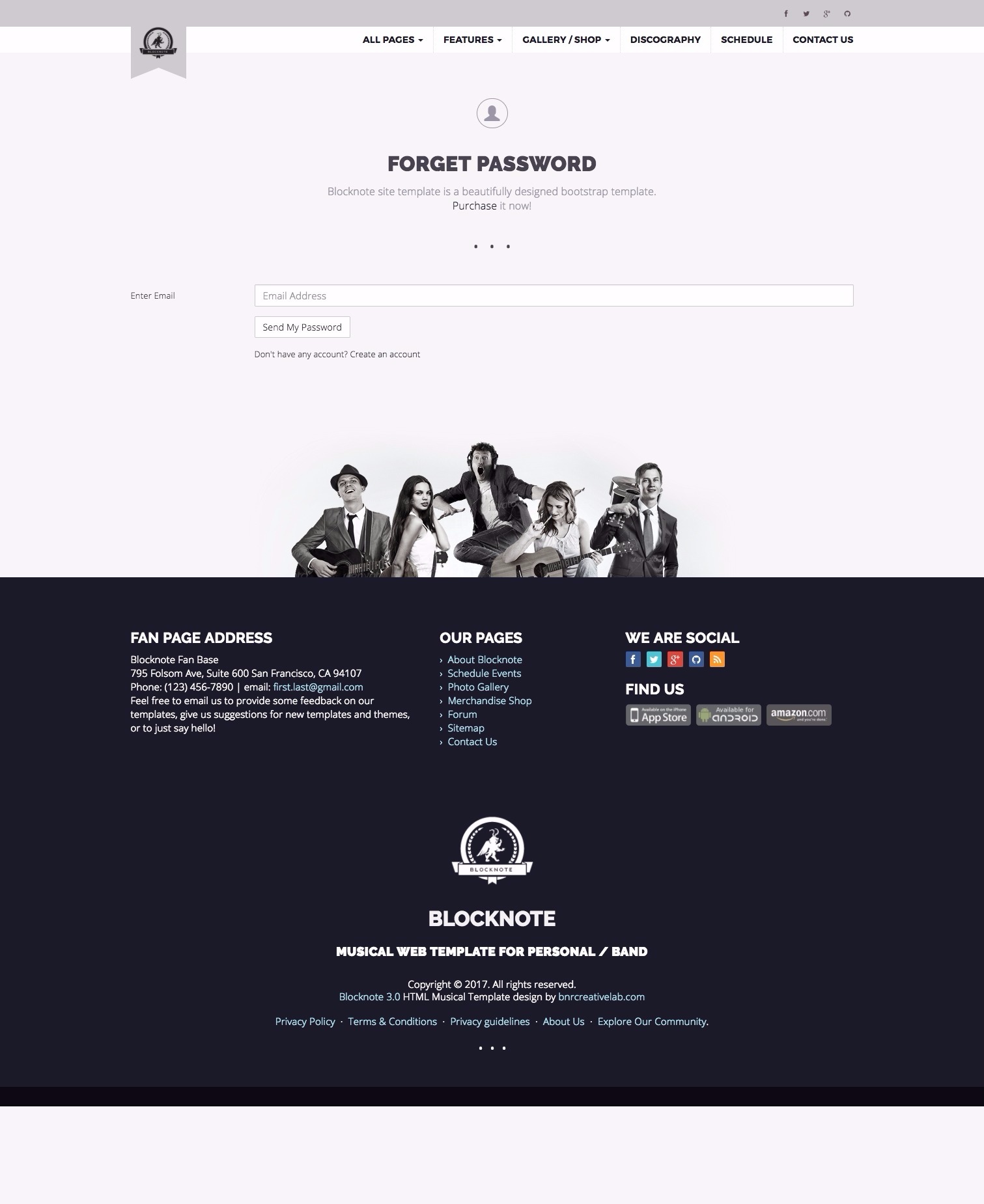 blocknote responsive website for band musician by bnrcreativelab