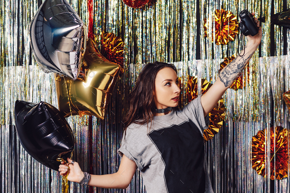 Party girl making selfie - Stock Photo - Images