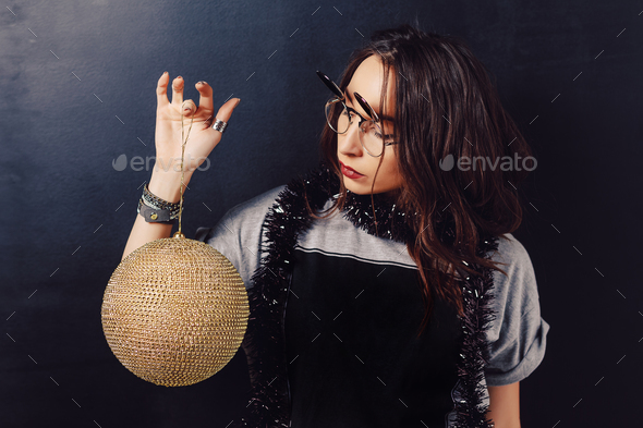 Portrait of seductive hipster girl wearing glasses - Stock Photo - Images