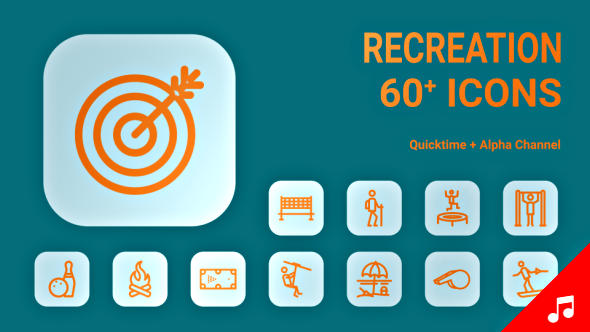 Recreation Vacation Sport Icon Set - line Motion Graphics Icons