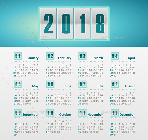 Vector Calendar 2018 year. Week Starts Sunday