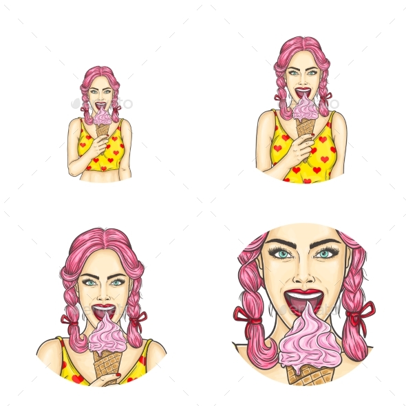 Pop Art Round Avatar Icons - People Characters