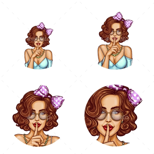 Pop Art Round Avatar Icons - People Characters