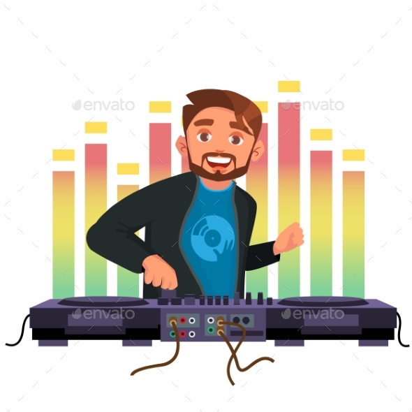 Dj Vector. Playing Disco House Music. Stylish Man - People Characters