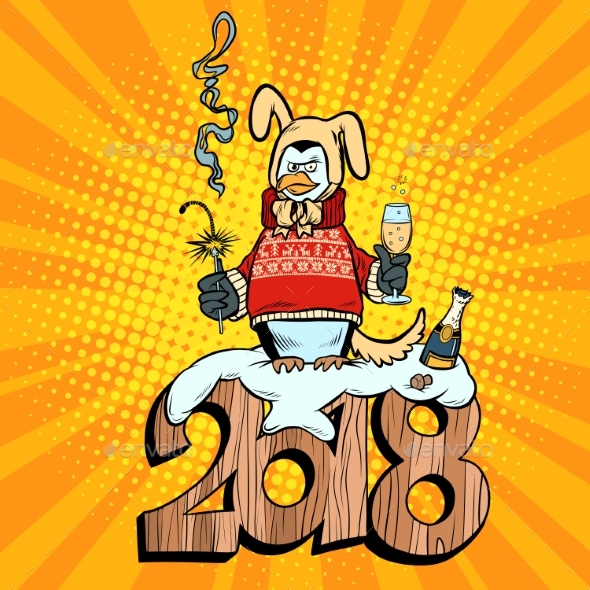2018 New Year, Penguin Suit Yellow Earth Dog - New Year Seasons/Holidays