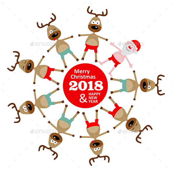 Christmas Greeting Card with Reindeer and Santa Claus 2018 - Christmas Seasons/Holidays