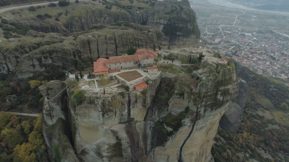 Aerial View of the Meteora Rocky Landscape and Monasteries in Greece. alt