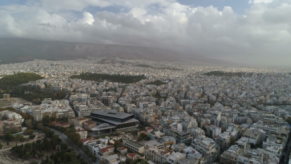 Beautiful Aerial Cityscape of Athens with Modern Museum of Acropolis alt