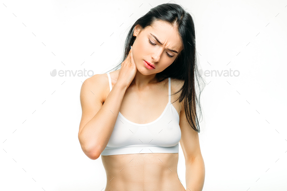 Body pain, woman have problem with neck - Stock Photo - Images
