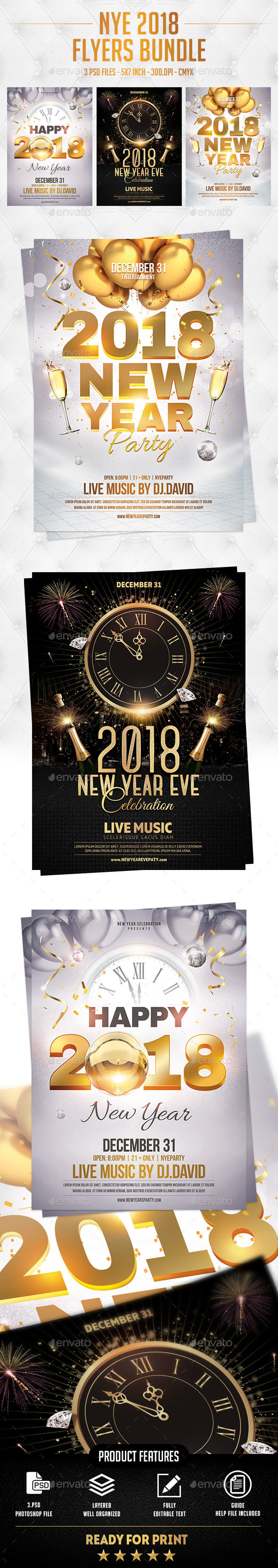 NYE 2018 Flyers Bundle - Flyers Print Templates