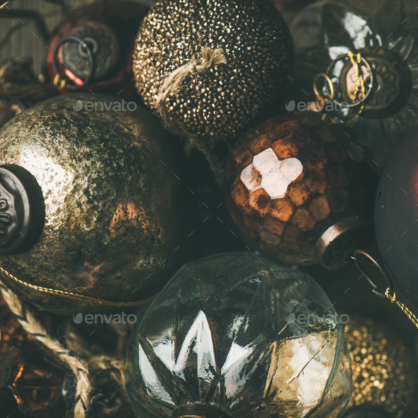 Vintage Christmas or New Year holiday decoration balls, square crop - Stock Photo - Images
