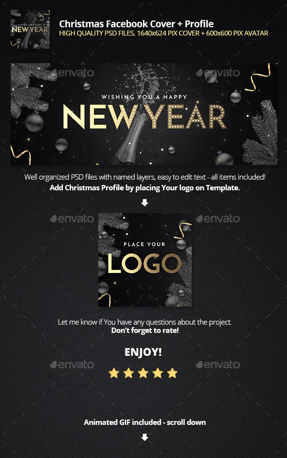 GraphicRiver Happy New Year FB Cover with Animated GIF & Profile Template 21141148