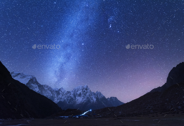 Milky Way and mountains. Night landscape - Stock Photo - Images