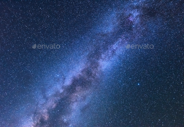 Fantastic night landscape with bright milky way - Stock Photo - Images