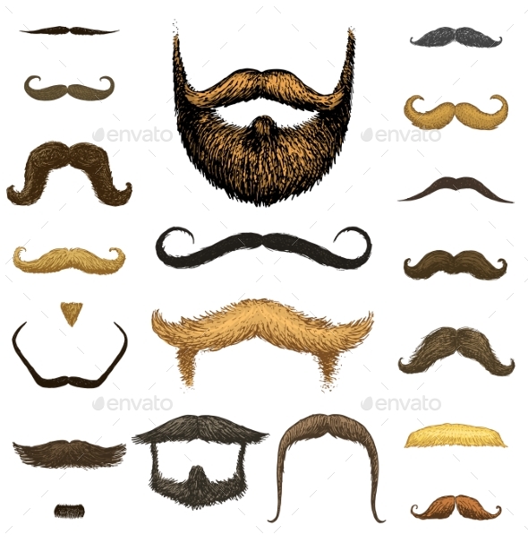 GraphicRiver Set of Mustache and Beard of Men Hipster 21142583