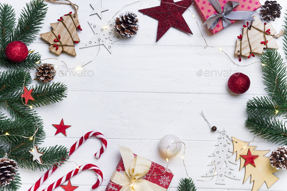 Christmas frame with candy and toys - Stock Photo - Images
