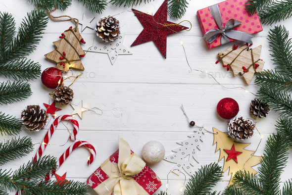 Christmas frame with candy and toys - Stock Photo - Images