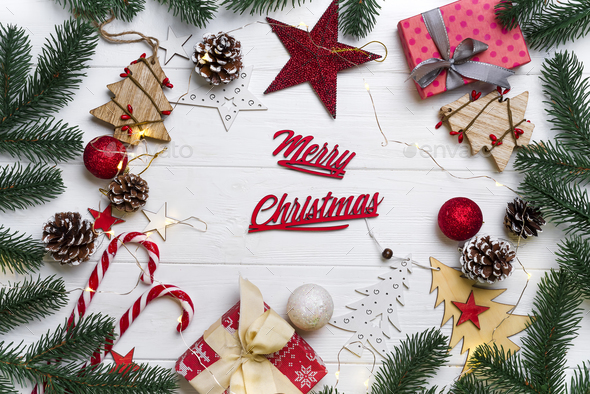 Christmas frame with candy and toys - Stock Photo - Images