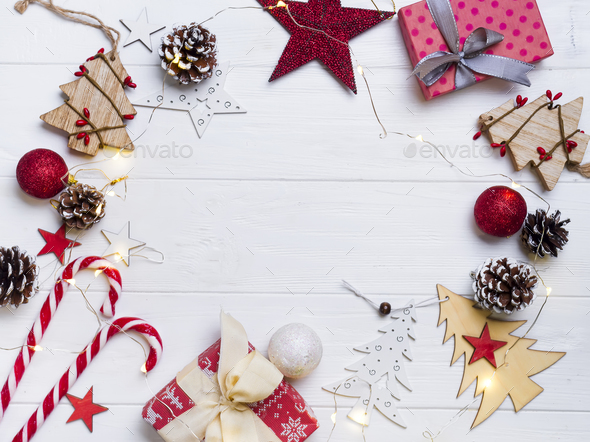 Christmas frame with candy and toys - Stock Photo - Images