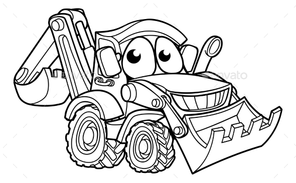 Bulldozer Digger Cartoon Character by Krisdog | GraphicRiver
