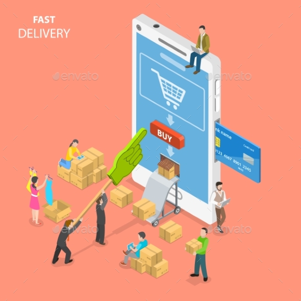 Fast Delivery Flat Isometric Vector Concept - Miscellaneous Vectors