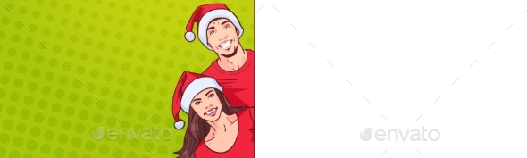 Man and Woman in Santa Hats Advertisement - Christmas Seasons/Holidays