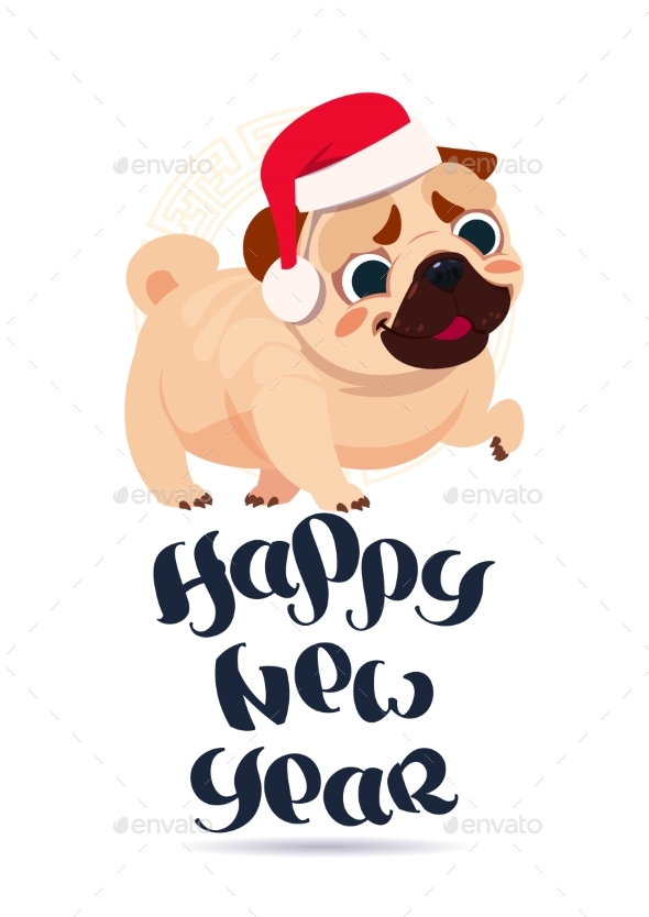 GraphicRiver Pug Dog in Santa Hat on Happy New Year Greeting 21143730 GraphicRiver Pug Dog in Santa Hat on Happy New Year Greeting 21143730