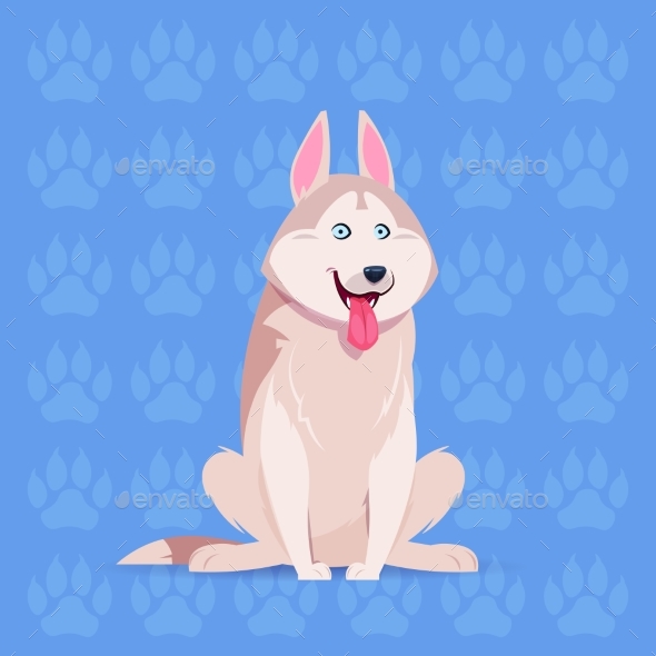 GraphicRiver Husky Cartoon Sitting Over Footprints 21143737 GraphicRiver Husky Cartoon Sitting Over Footprints 21143737