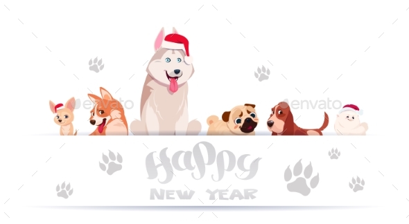 Group of Dogs Sitting on White Background - Animals Characters