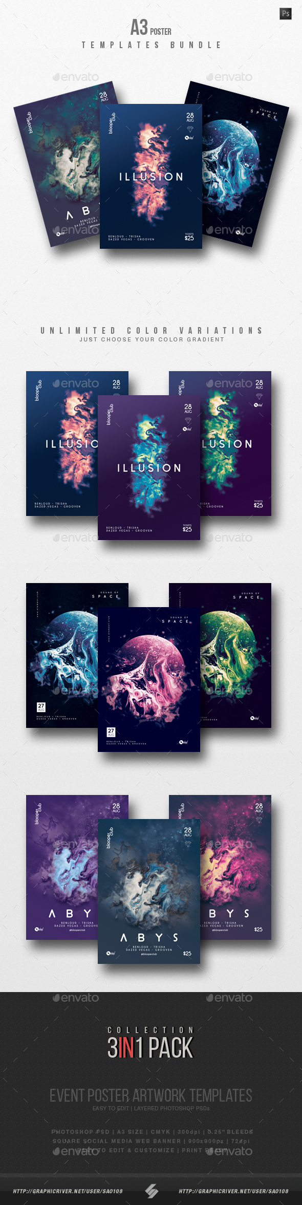 Progressive Sound vol.12 - Party Flyer / Poster Templates Bundle - Clubs & Parties Events