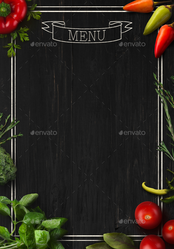 Black board as mockup for restaurant menu Stock Photo by Prostock-studio