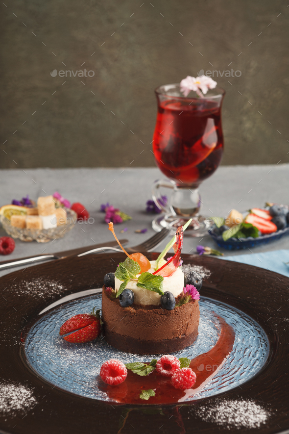 Exclusive mousse dessert served at restaurant Stock Photo by Milkosx