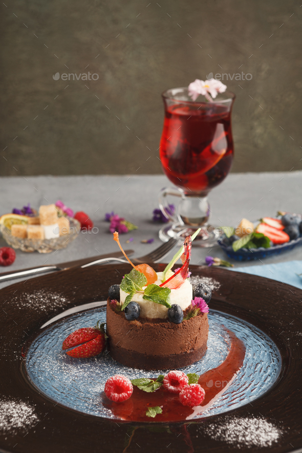 Exclusive mousse dessert served at restaurant - Stock Photo - Images