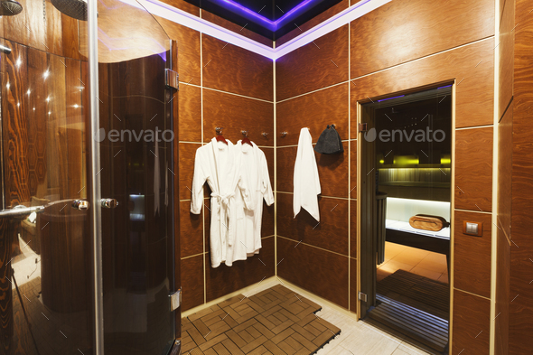 Luxury dressing room in sauna interior - Stock Photo - Images