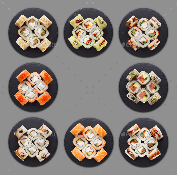 Collage of assorted sushi sets - Stock Photo - Images
