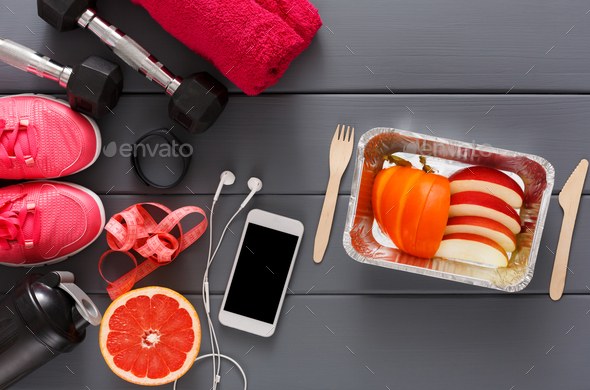 Fitness background, sport equipment, copy space - Stock Photo - Images