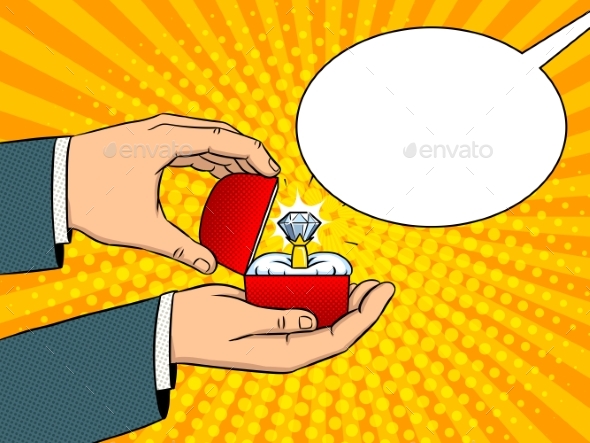 Hands Precious Ring Pop Art Vector Illustration