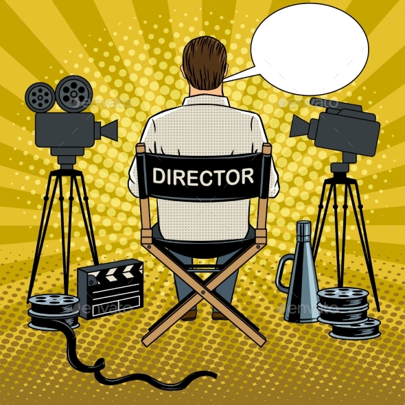 Stage Director on Set Pop Art Vector Illustration