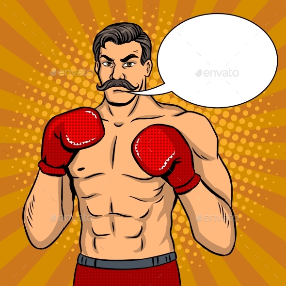 Vintage Boxer Fighter with Mustache Pop Art Vector