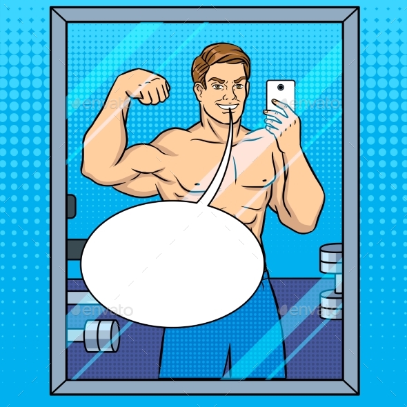 GraphicRiver Body Builder Makes Selfie in the Mirror Pop Art 21144413 GraphicRiver Body Builder Makes Selfie in the Mirror Pop Art 21144413