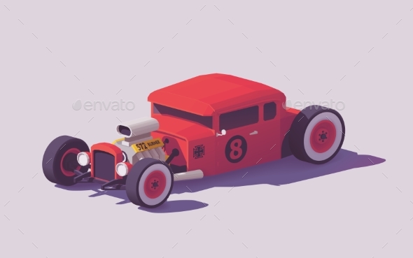 Vector Low Poly Classic Hot Rod Car