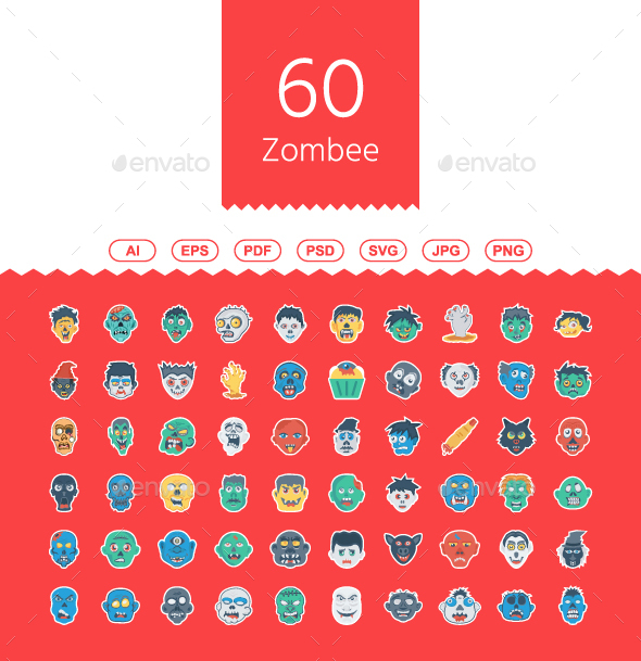 GraphicRiver 60 Halloween Zombee Flat Sticker 21144879 GraphicRiver 60 Halloween Zombee Flat Sticker 21144879