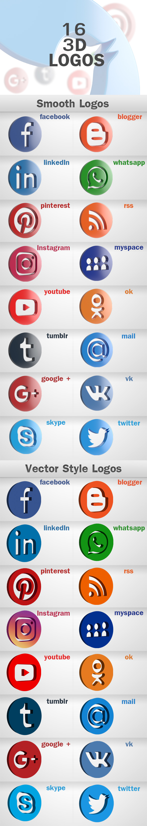 16 Social icons - 3DOcean Item for Sale