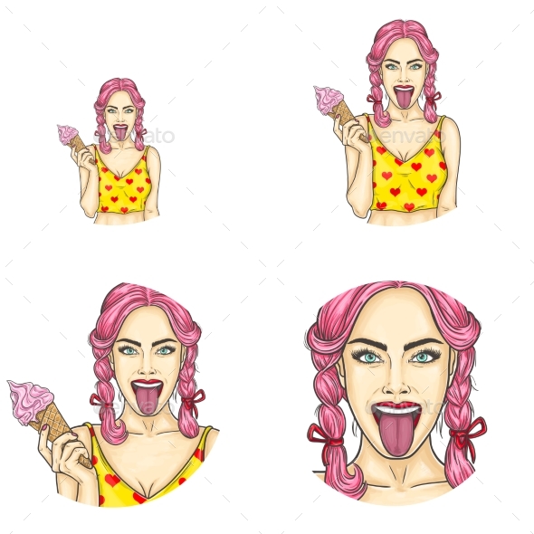 Pop Art Round Avatar Icons for Users - People Characters