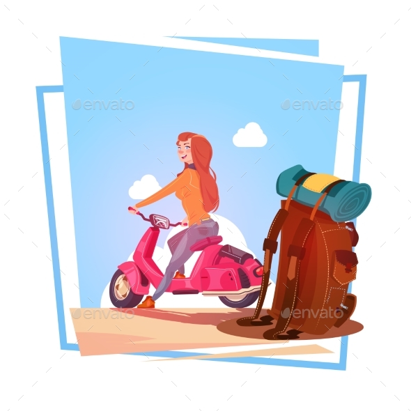 Young Girl With Backpack Travel On Electric - Man-made Objects Objects