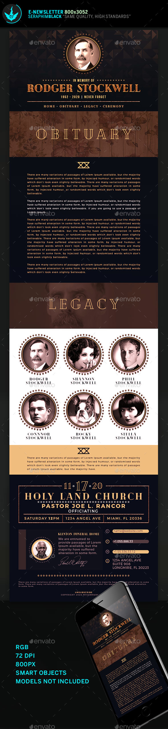 Art Deco Funeral E-Newsletter Template - E-newsletters Web Elements