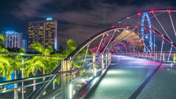 The Helix Bridge at Night in Singapore. August 2017, Stock Footage